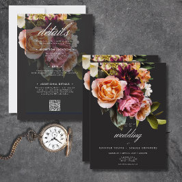 Elegantes Moody Burgundy & rosa Blütenmuster in ei Einladung