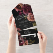 Elegantes Moody Mled Rust & Burgundy Floral Dinner All In One Einladung (Abreißen)