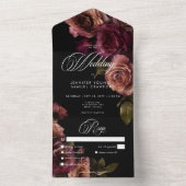 Elegantes Moody Mled Rust & Burgundy Floral Dinner All In One Einladung (Innen Boden)