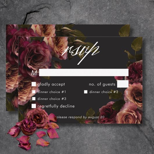 Elegantes Moody Mled Rust & Burgundy Floral Dinner RSVP Karte