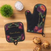 Elegantes Moody Pachy rosa boho floral Ofenhandschuh & Topflappen-Set (Oben Unten)