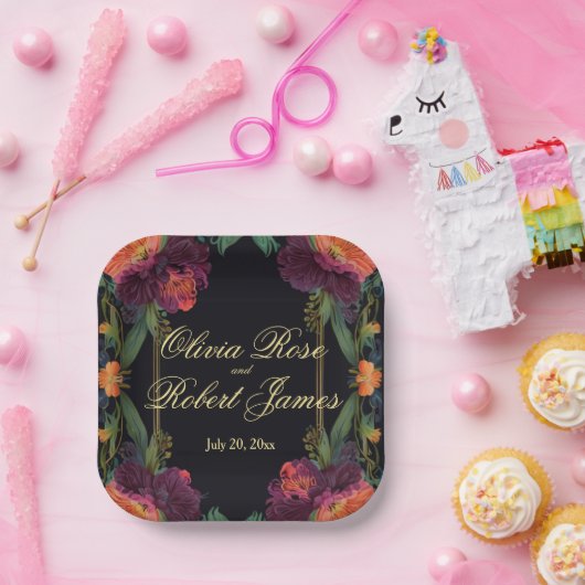 Elegantes Moody Pachy rosa boho floral Pappteller (Party)