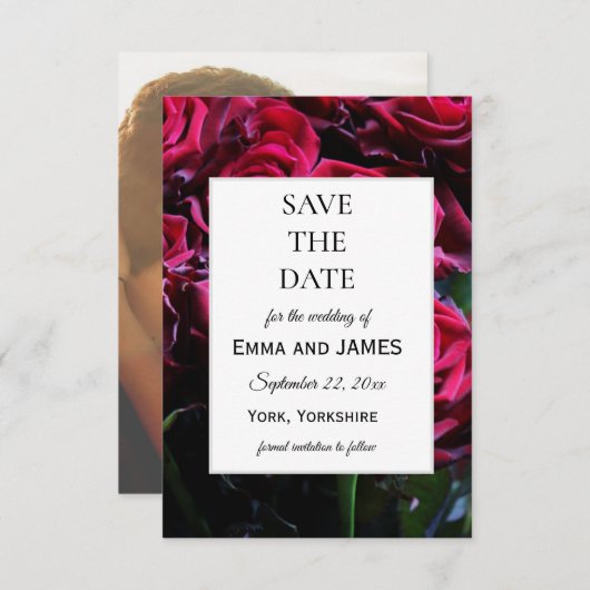 Elegantes Moody Romantic Rose Blumenmuster Foto Save The Date (Vorne/Hinten)