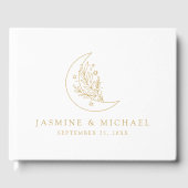 Elegantes Moon and Stars Gold Foto Hochzeit Gästebuch (Vorderseite)