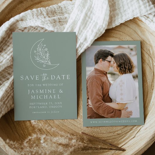 Elegantes Moon and Stars Sage Green Foto Save The Date