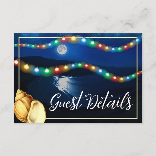 Elegantes Moonlit Beach Hochzeit Detail Begleitkarte (Vorderseite)