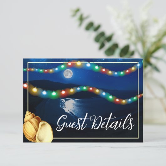 Elegantes Moonlit Beach Hochzeit Detail Begleitkarte (Stehend Vorderseite)
