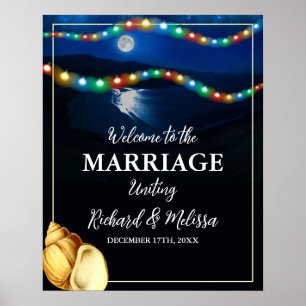 Elegantes Moonlit Beach Wedding Willkommen Poster
