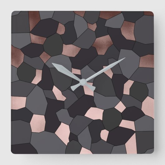 Elegantes Mosaik aus Rose, grau und schwarz Quadratische Wanduhr (Vorderseite)