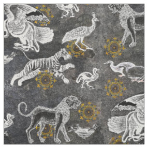 Elegantes Mosaik mit Löwe, Tiger, Adler, Pfau Stoff