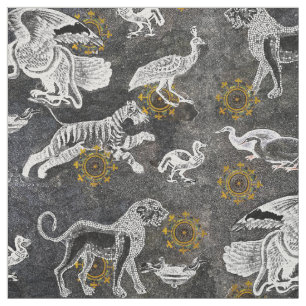 Elegantes Mosaik mit Löwen, Tiger, Adler, Pfau Stoff