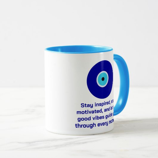 Elegantes Motivierend Vibes Blue Evil Eye Kunst Tasse (VorderseiteRechts)