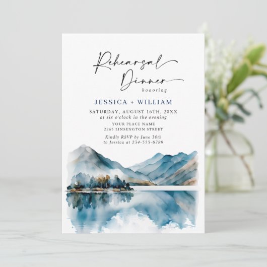 Elegantes Mountains Forest Probe Dinner QR-Code Einladung (Stehend Vorderseite)