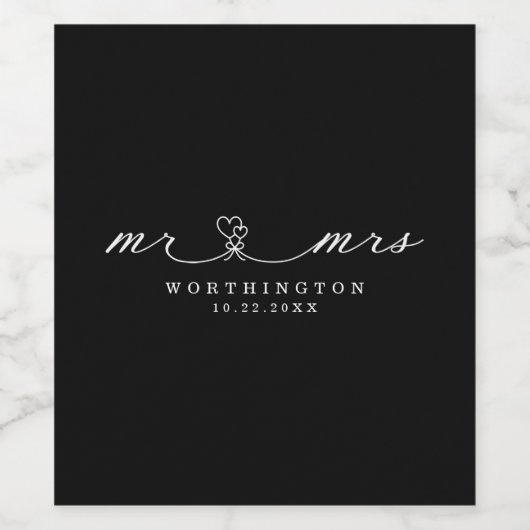 Elegantes Mr. & Mrs. Wedding Black & White Weinlab Weinetikett (Einzelnes Label)