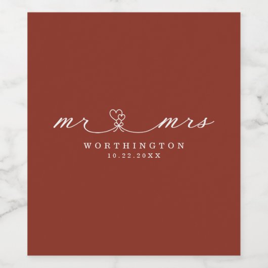 Elegantes Mr. & Mrs. Wedding Wine Label Weinetikett (Einzelnes Label)