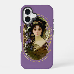Elegantes Mucha-Stil-Porträt einer schönen Frau iPhone 16 Hülle