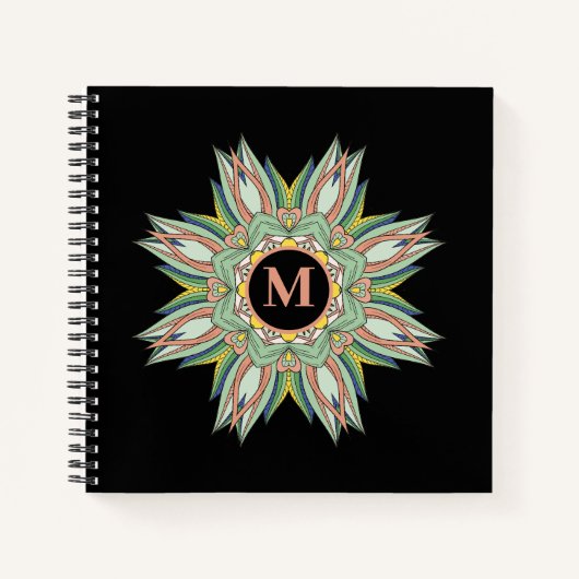 Elegantes Multi-Color Mandala Blühe Monogramm Notizblock (Vorderseite)