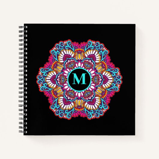 Elegantes Multi-Color Mandala Blühe Monogramm Notizblock (Vorderseite)