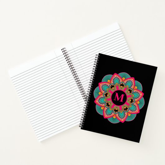 Elegantes Multi-Color Mandala Blühe Monogramm Notizblock (Innenseite)