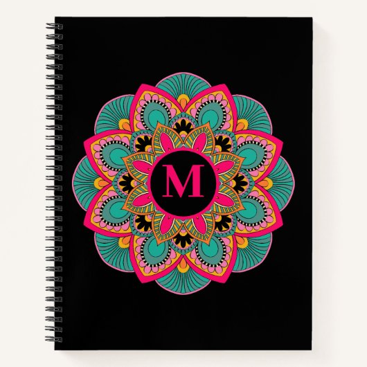 Elegantes Multi-Color Mandala Blühe Monogramm Notizblock (Vorderseite)