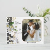 Elegantes Music Themed Wedding Foto Danke Karte (Stehend Vorderseite)
