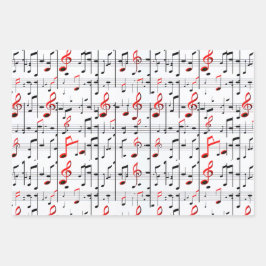 Elegantes Musikblatt Rot, Weiß und Schwarz Geschenkpapier Set