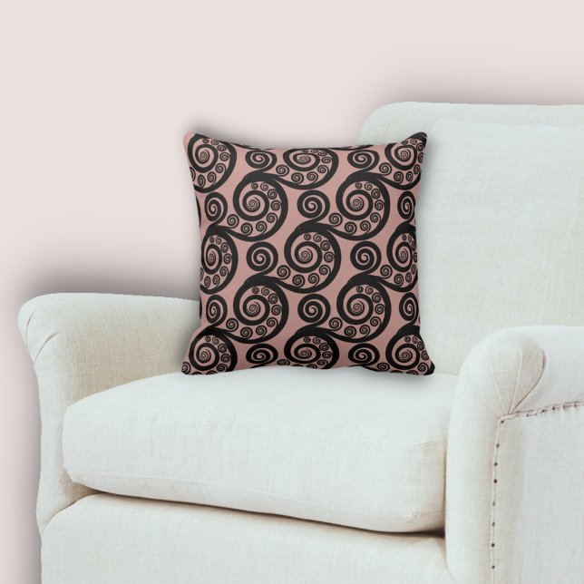 Elegantes Muster aus rosa und schwarz-grünen Front Kissen (Elegant Pink & Black Fern Frond Curls Pattern Throw Pillow, Living & Home)