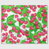 Elegantes Muster aus roten Kirschen und grünen Blä Geschenkpapier (Flach)