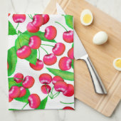 Elegantes Muster aus roten Kirschen und grünen Blä Geschirrtuch (Viertel Falte)