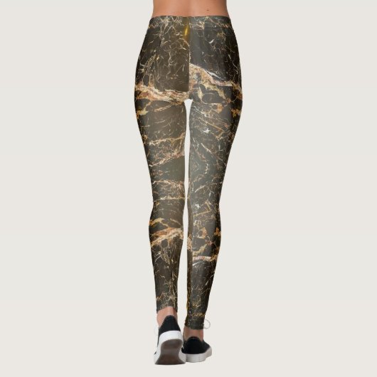 Elegantes Muster aus schwarzem und goldfarbenem Ma Leggings (Rückseite)