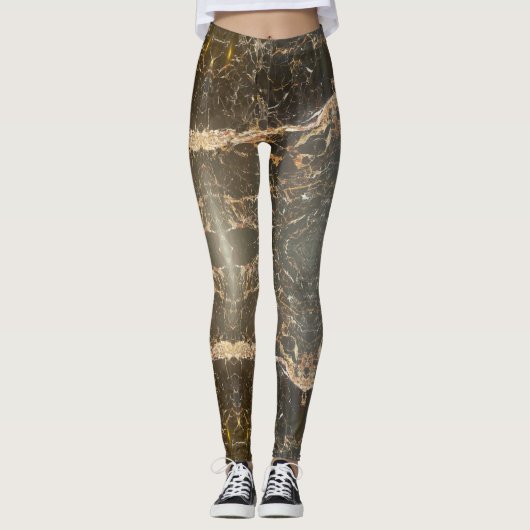 Elegantes Muster aus schwarzem und goldfarbenem Ma Leggings (Vorderseite)