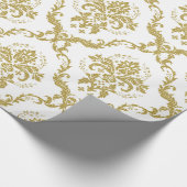Elegantes Muster aus weißer und goldblütiger Damas Geschenkpapier (Ecke)