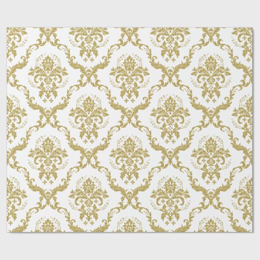 Elegantes Muster aus weißer und goldblütiger Damas Geschenkpapier (Flach)