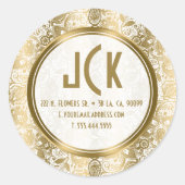 Elegantes Muster aus weißer und goldener Flora Dam Runder Aufkleber (Vorderseite)