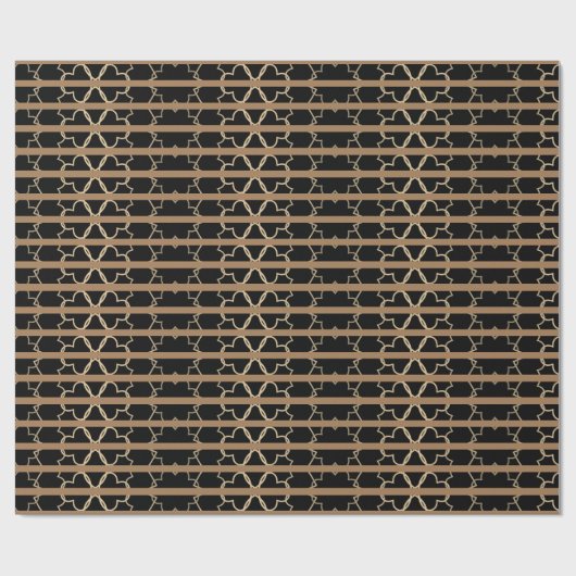 Elegantes Muster Black Brown Gold Trellis Streifen Geschenkpapier (Flach)