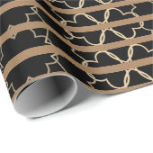 Elegantes Muster Black Brown Gold Trellis Streifen Geschenkpapier (Rolleneckpunkt)