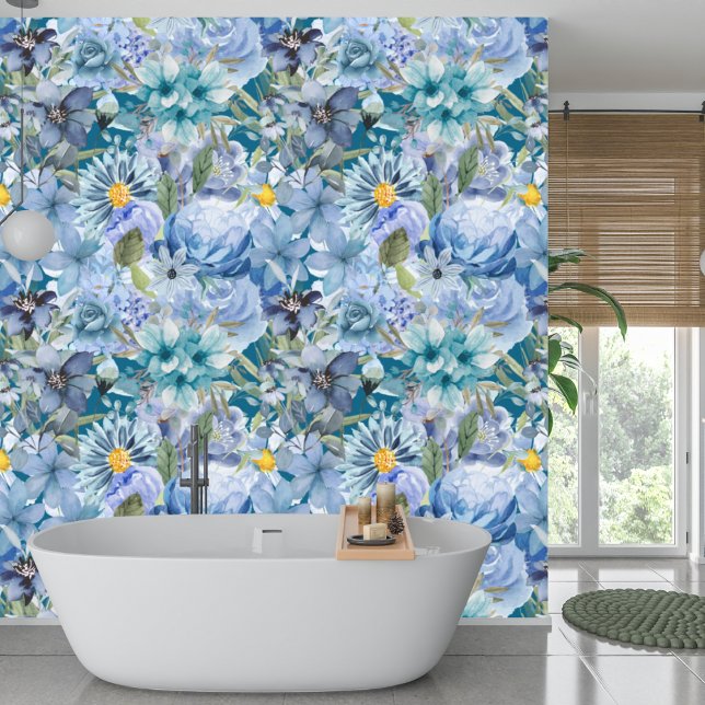 Elegantes Muster botanischer blauer Wildblume Tapete (Von Creator hochgeladen)
