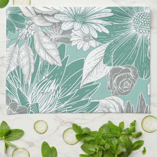 Elegantes Muster der grünen Blüte Geschirrtuch (Gefaltet)