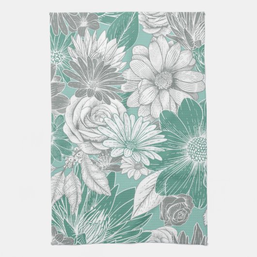 Elegantes Muster der grünen Blüte Geschirrtuch (Vertikal)