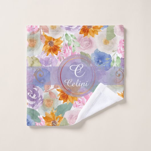 Elegantes Muster der grünen Wasserfarbe Blumenmust Badhandtuch Set (Waschlappen)