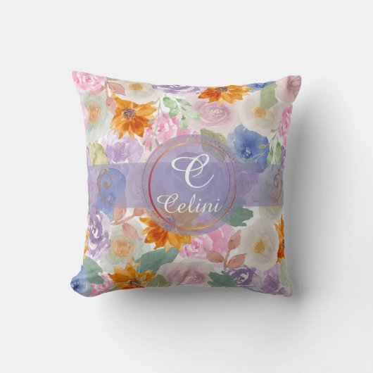 Elegantes Muster der grünen Wasserfarbe Blumenmust Kissen (Vorderseite)