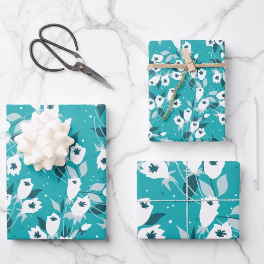 Elegantes Muster der Tulip Blume Botanisches Kunst Geschenkpapier Set (Vorderseite)