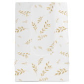 Elegantes Muster des White Gold Foil Botanische Bl Mittlere Geschenktüte (Rückseite)