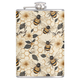 Elegantes Muster für Bienen und Honeycomb Flachmann