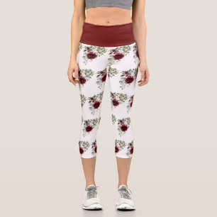 Elegantes Muster für die Blume des Burgundy Blush Capri Leggings