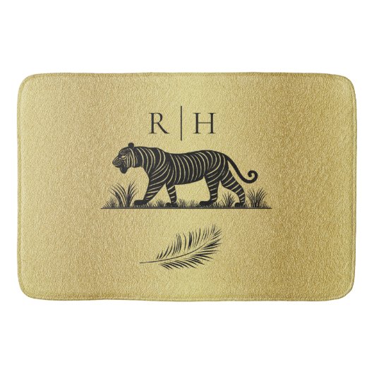Elegantes Muster Gold Black Monogram Badematte (Vorderseite)