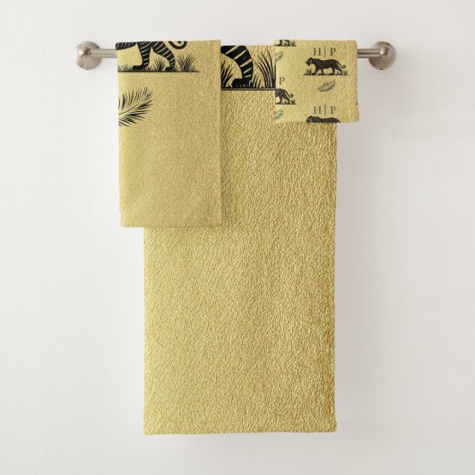 Elegantes Muster Gold Black Monogram Badhandtuch Set (Insitu)
