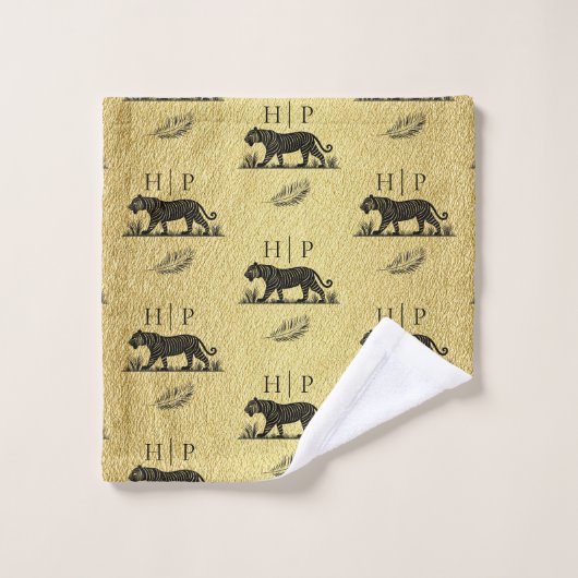 Elegantes Muster Gold Black Monogram Badhandtuch Set (Waschlappen)