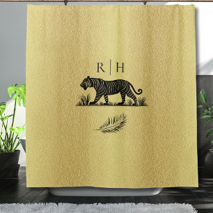 Elegantes Muster Gold Black Monogram Duschvorhang