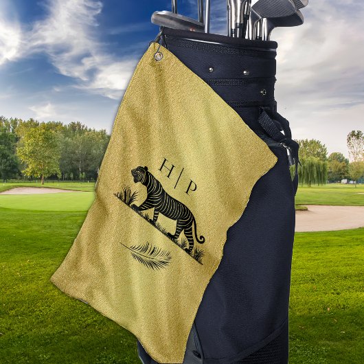 Elegantes Muster Gold Black Monogram Golfhandtuch